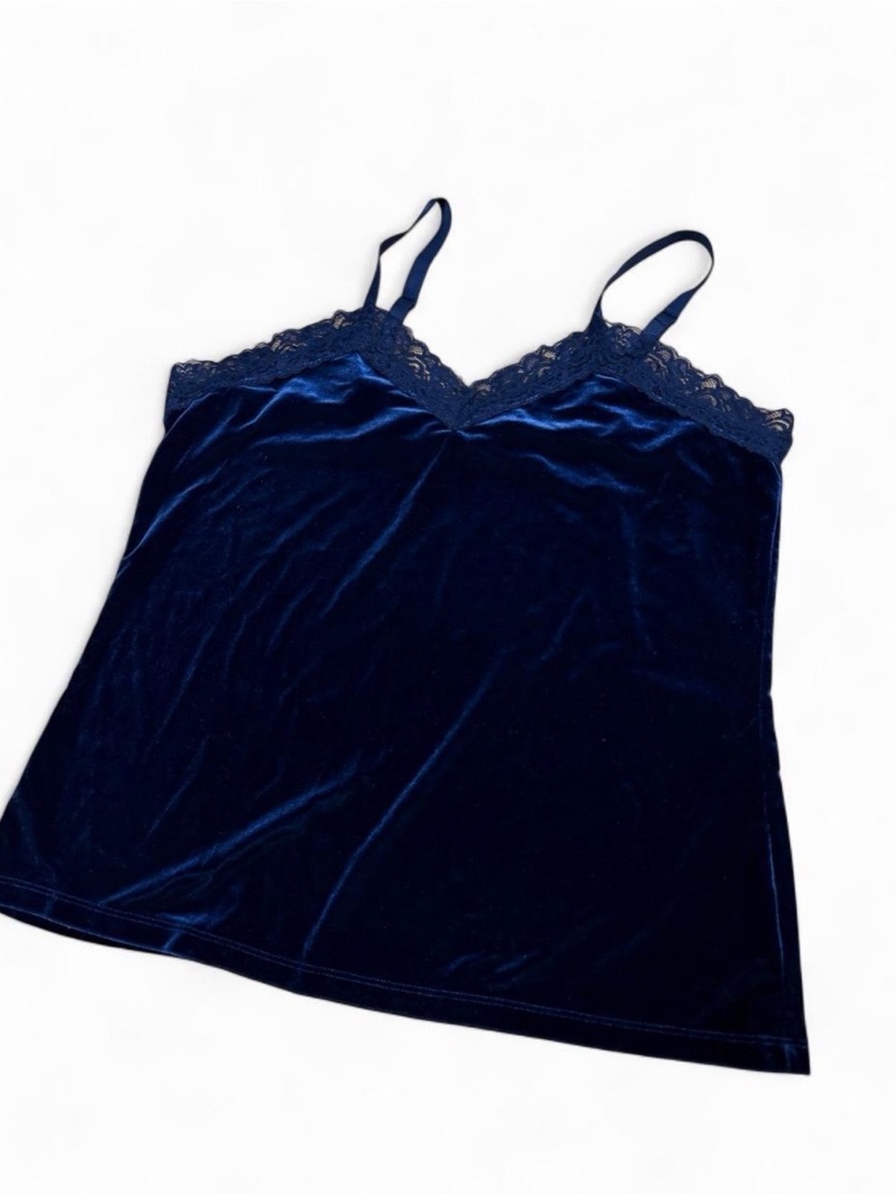 Susan Graver Velvet Lace-Trim Camisole - Navy Blue